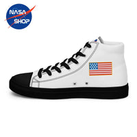 Chaussure NASA pour femme avec le logo meatball face extérieur et usa face intérieur et meatball sur la languette,  disponible de la taille 35 à 45, couleur blanche, toile très résistante