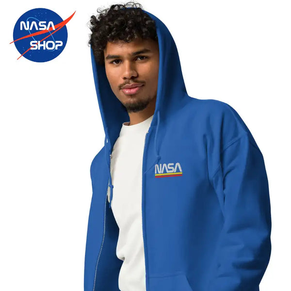 Sweat à capuche zippé NASA avec la broderie du logo Worm, polaire chaud et douillet