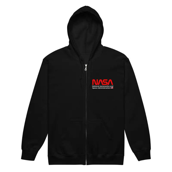 Sweat à capuche NASA Zip UNISEXE et Logo Worm et texte National Aeronautics ans space administration