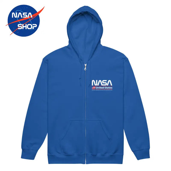 Sweat à capuche nasa avec zip intégral bleu royal