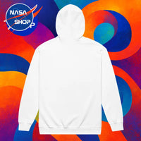 Sweat à capuche worm blanc de la nasa avec zippe et cordons de serrage de couleur assortie