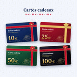 Cartes cadeaux NASA Shop France de 10, 25, 50 et 100 euros, avec ruban et planète dorée